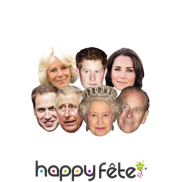 Masques en carton de la famille royale Anglaise