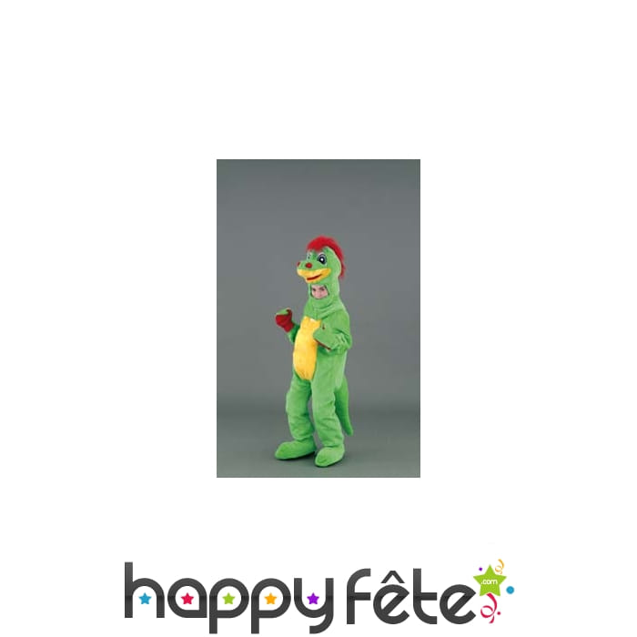 Mascotte enfant dinosaure vert