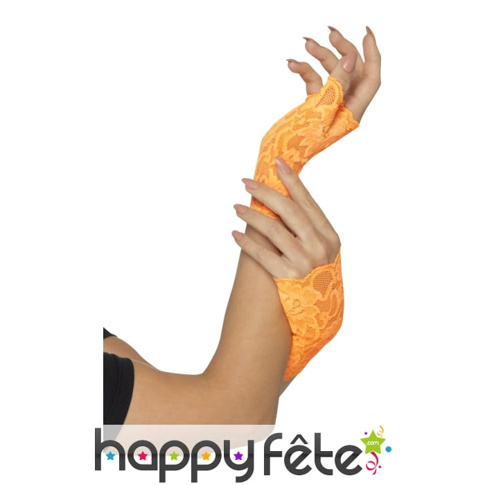 Mitaines en dentelle orange, années 80