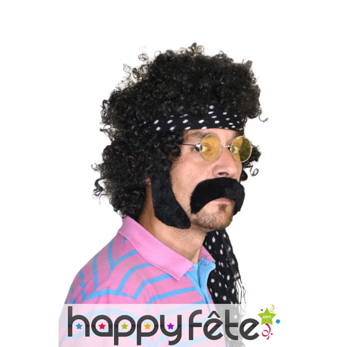 Moustache et favoris noirs de hippie
