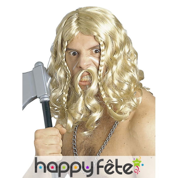 Moustache et perruque blonde de viking