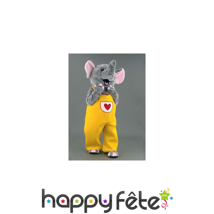 Mascotte elephant salopette jaune