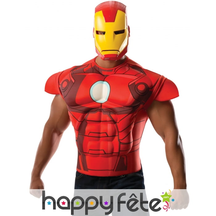 Masque et T-shirt de Iron Man musclé pour homme