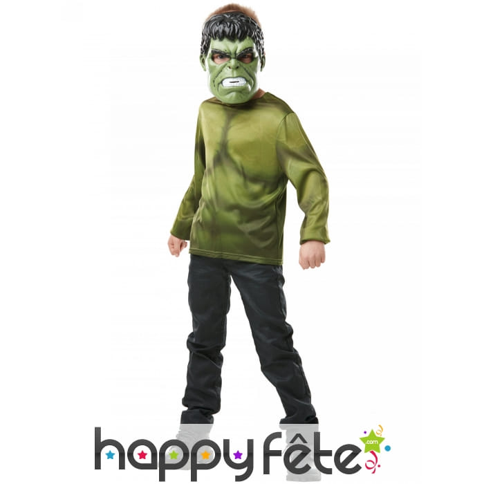 Masque et T-shirt vert de Hulk pour enfant