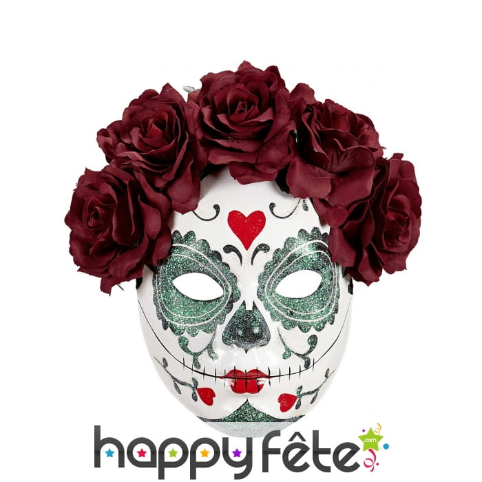 Masque facial Dia de los muertos avec roses, femme