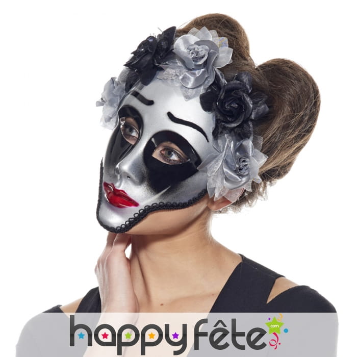 Masque facial jour des morts argenté