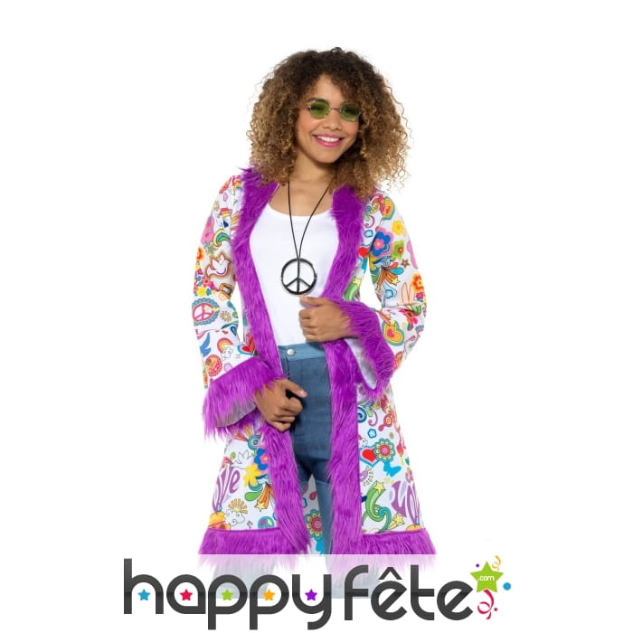 Manteau groovy Hippie années 60 pour femme