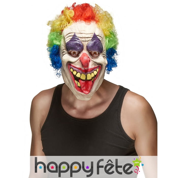 Masque horrible clown avec cheveux multicolores