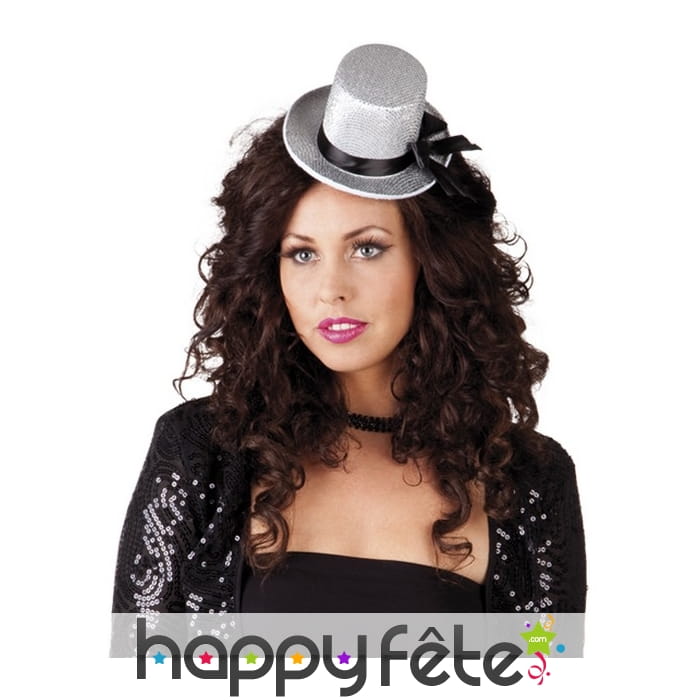 Mini haut de forme argenté sur serre tête