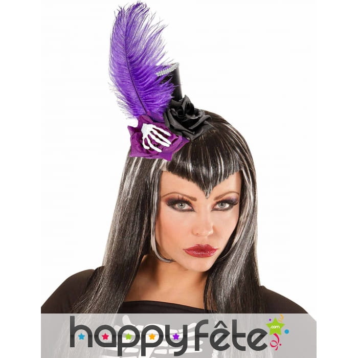 Mini haut de forme Dia de los muertos noir violet