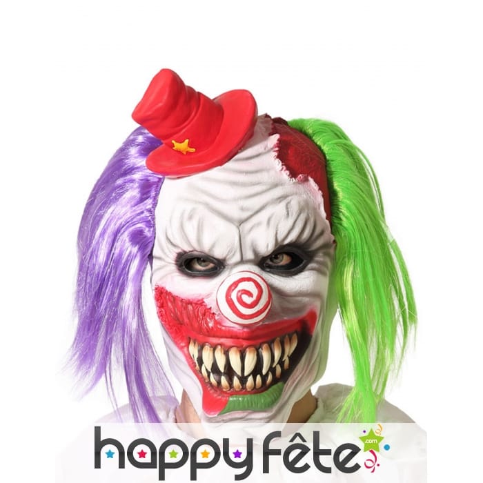 Masque intégral de clown fou, cheveux bicolores