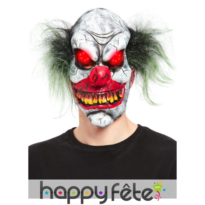 Masque intégral de clown tueur avec yeux lumineux