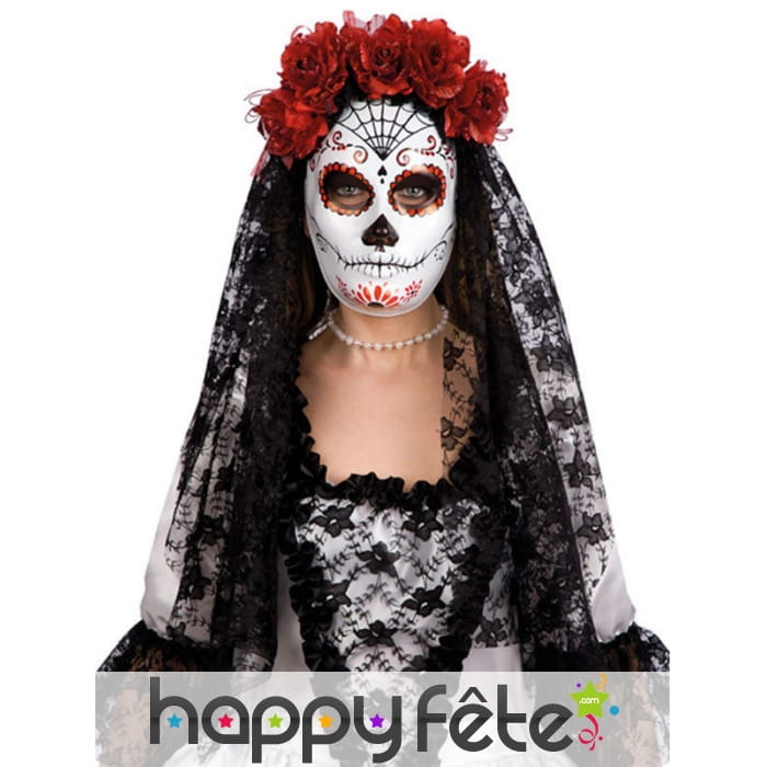 Masque jour des morts avec voile noire