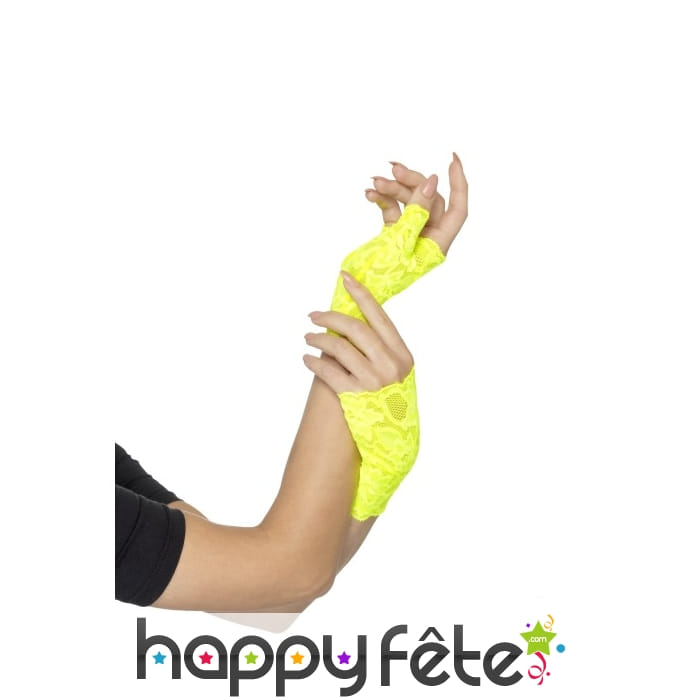 Mitaines jaunes fluo en dentelle