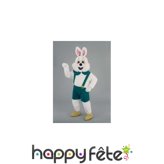 Mascotte lapin blanc en salopette