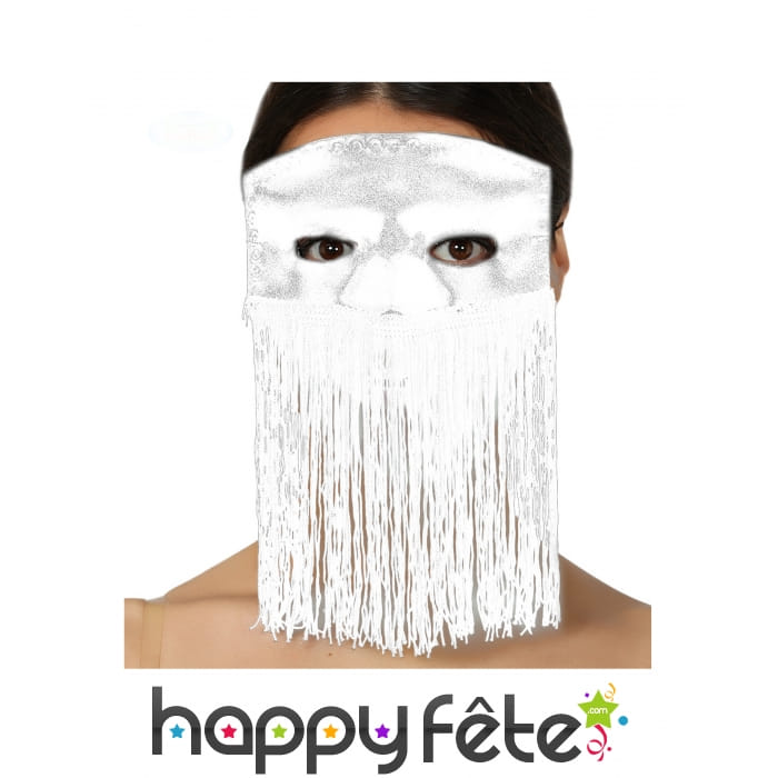 Masque loup blanc avec longues franges