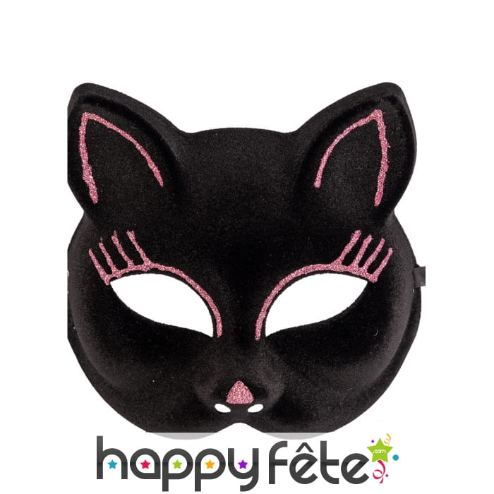 Masque loup de chat noir avec traits rose
