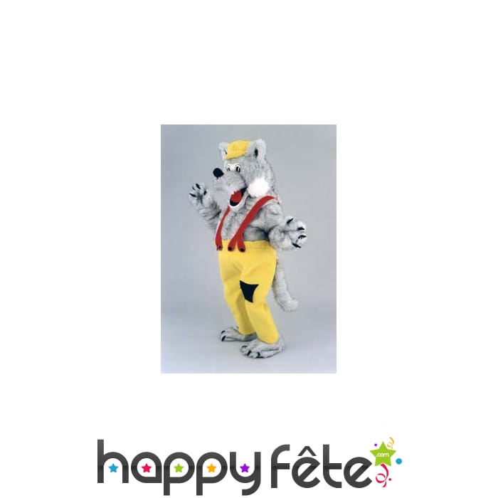 Mascotte loup en salopette