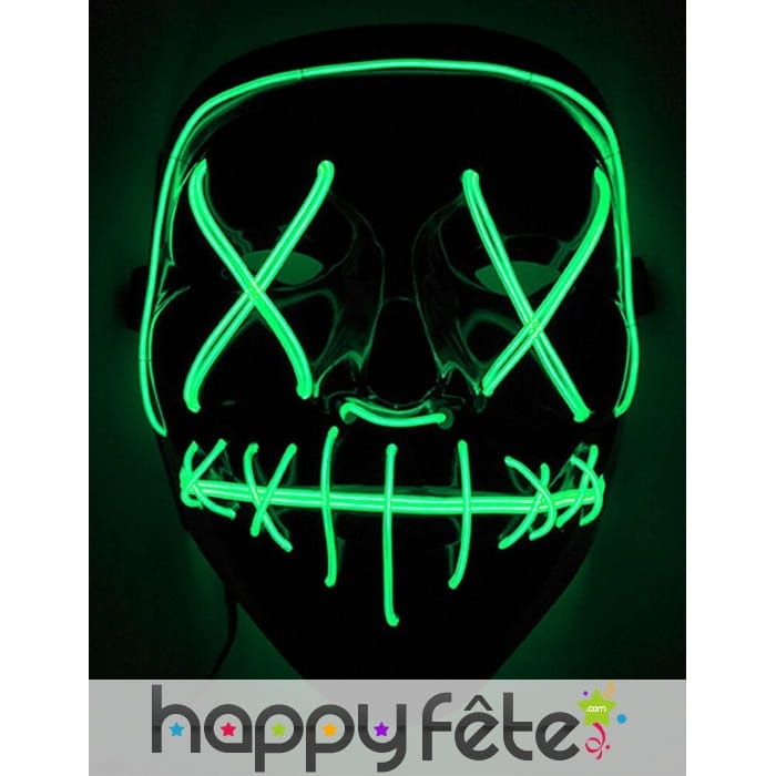 Masque led vert lumineux pour Halloween, adulte