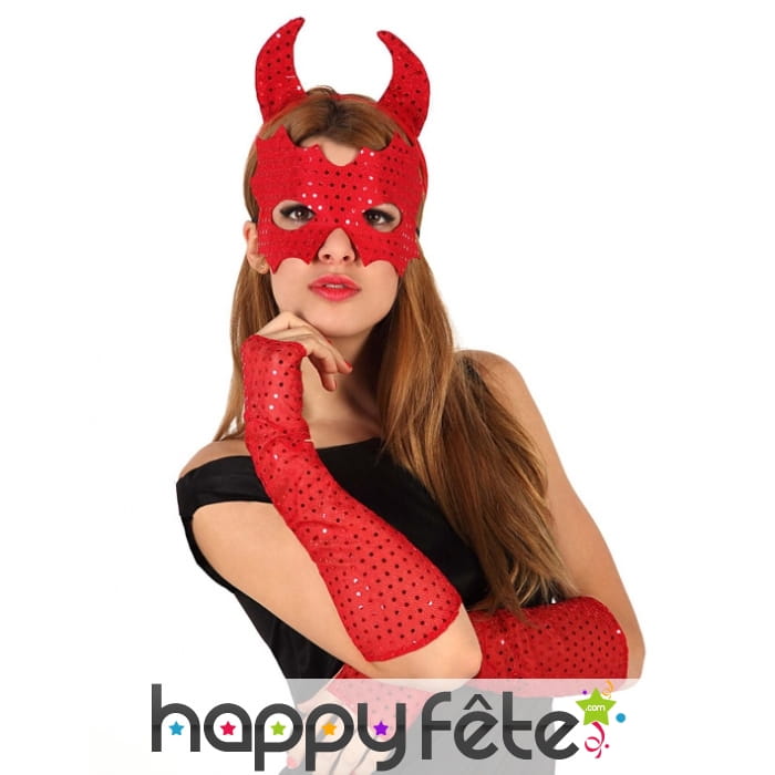 Mitaines masque et cornes de diablesse rouge