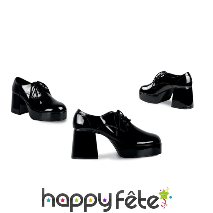 Mocassins noirs brillants à talons