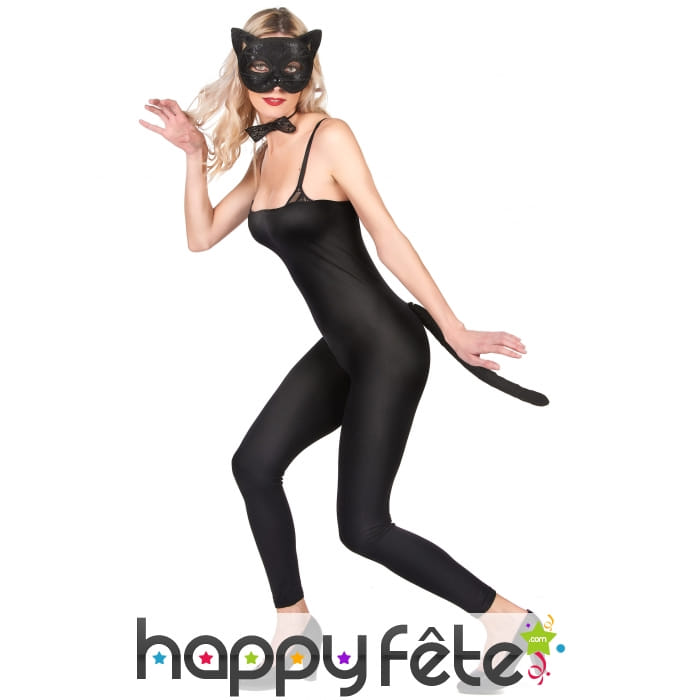 Masque, noeud pap et queue de chat noir dentelle