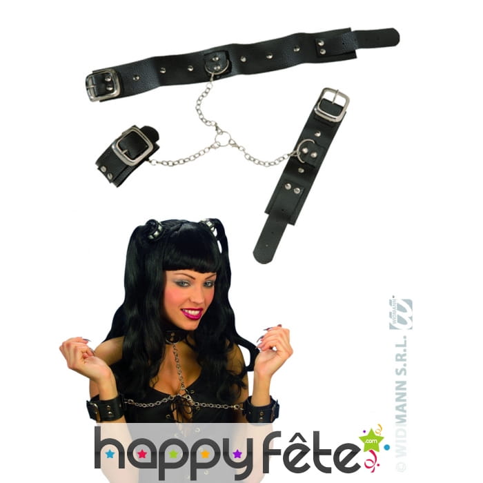 Menottes poignets et cou en simili cuir