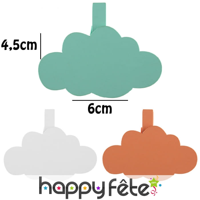 Marque-place nuage sur pince en bois