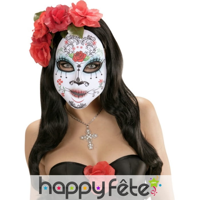 Masque souple Dia de lous muertos avec roses