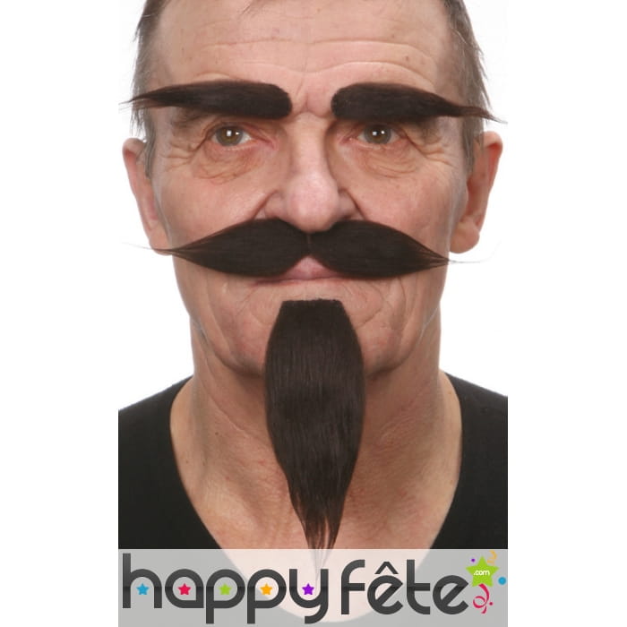 Moustache, sourcils et barbiche brune