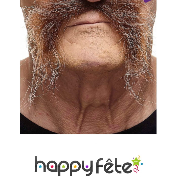Moustache tombante châtain grisonnante adhésive