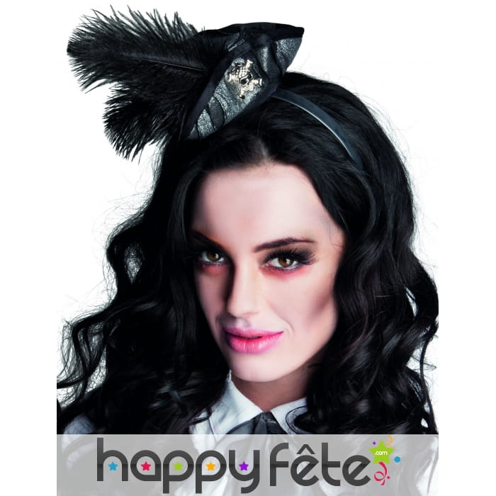 Mini tricorne de pirate avec plumes noires