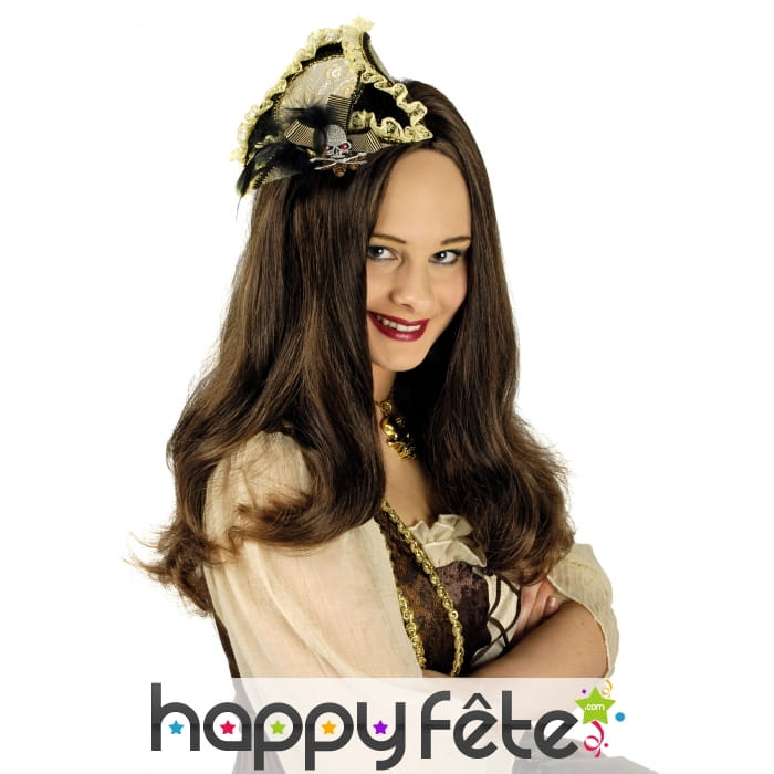 Mini tricorne noir beige sur serre-tête