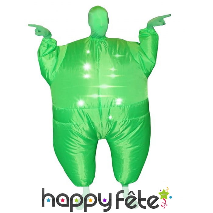Morphsuit vert gonflable et lumineux pour adulte