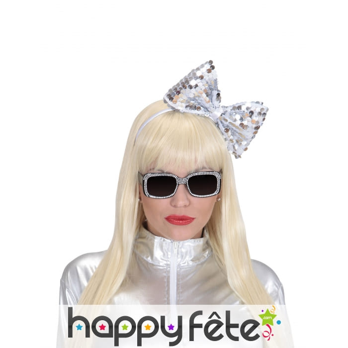 Noeud argent recouvert de sequins sur serre tete