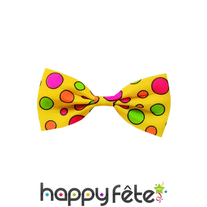 Noeud de clown jaune fluo à pois