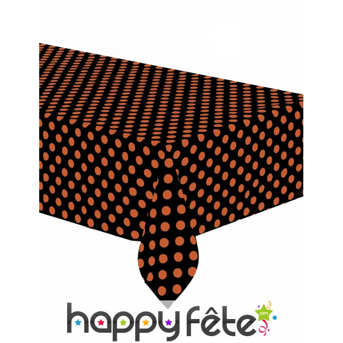 Nappe noire à pois orange de 134x274cm