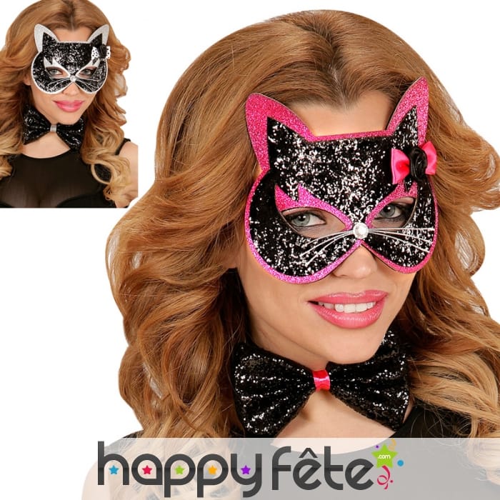 Noeud papillon avec loup chat pailleté