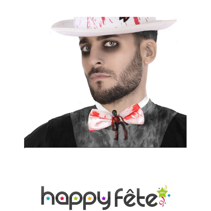 Noeud papillon blanc avec tâches de sang squelette