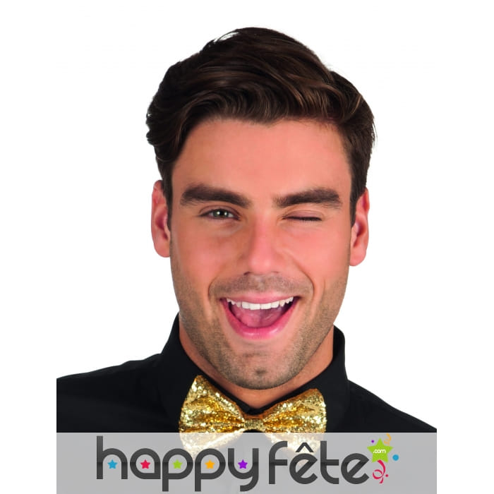 Noeud papillon doré couvert de paillettes