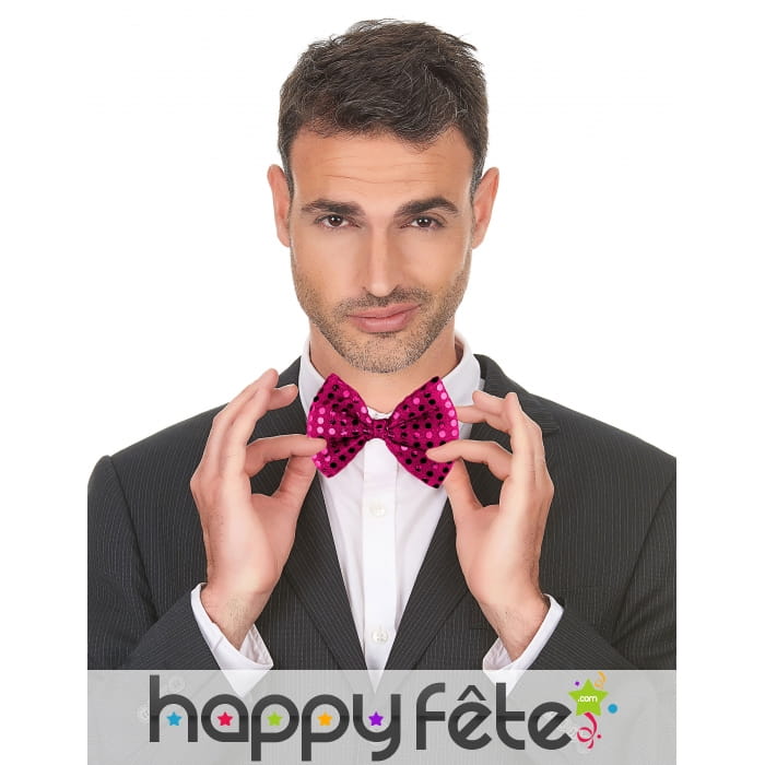 Noeud papillon fuchsia à sequins