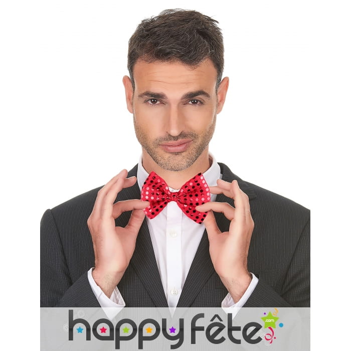 Noeud papillon rouge recouvert de sequins