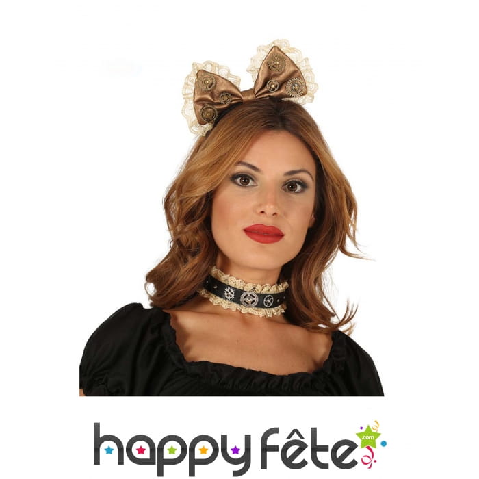 Noeud papillon Steampunk bronze sur serre-tête