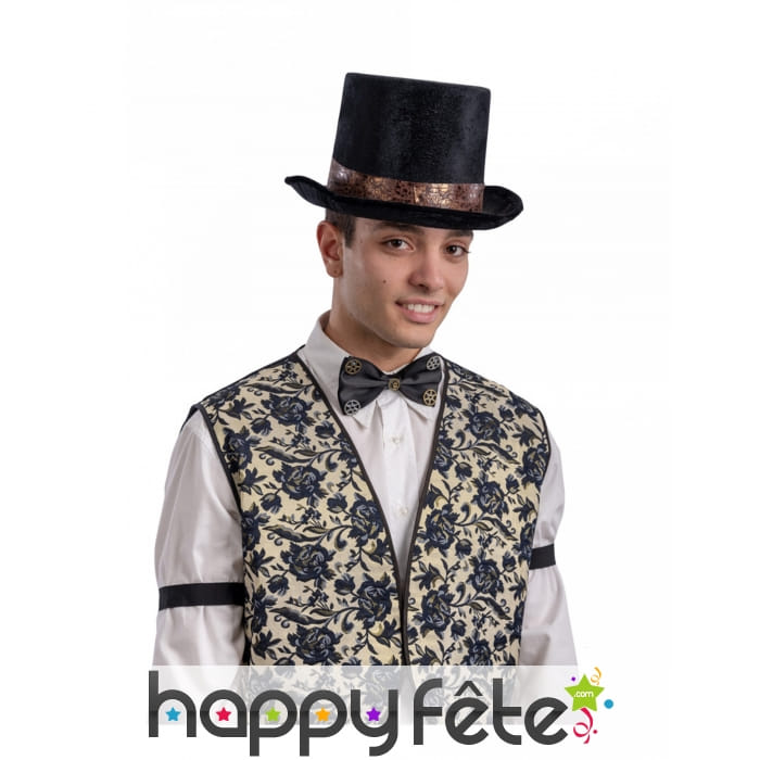 Noeud papillon steampunk noir avec rouages, adulte