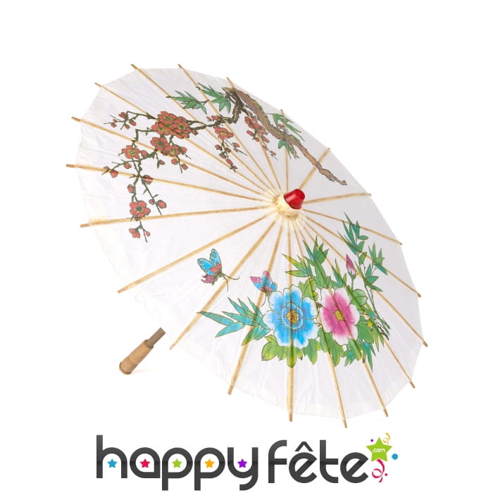 Ombrelle chinoise blanche avec imprimé coloré