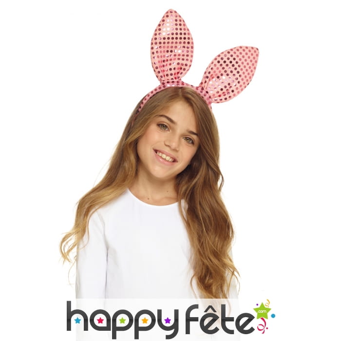 Oreilles de lapin rose avec sequins