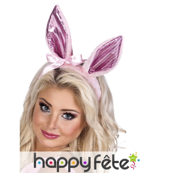 Oreilles rose de lapin avec sequins