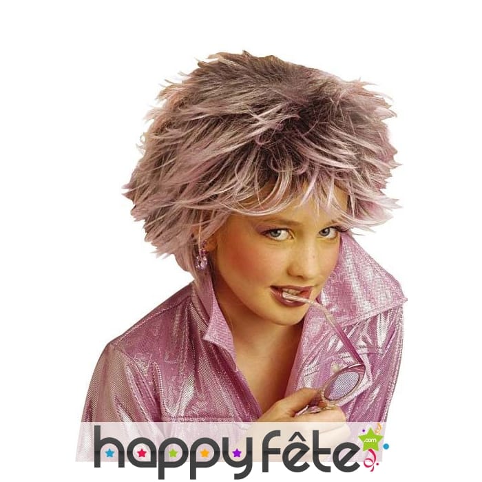 Perruque années 80 mèches violettes pour enfant