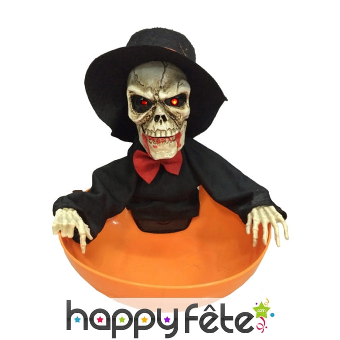 Panier à bonbons halloween, squelette lumineux