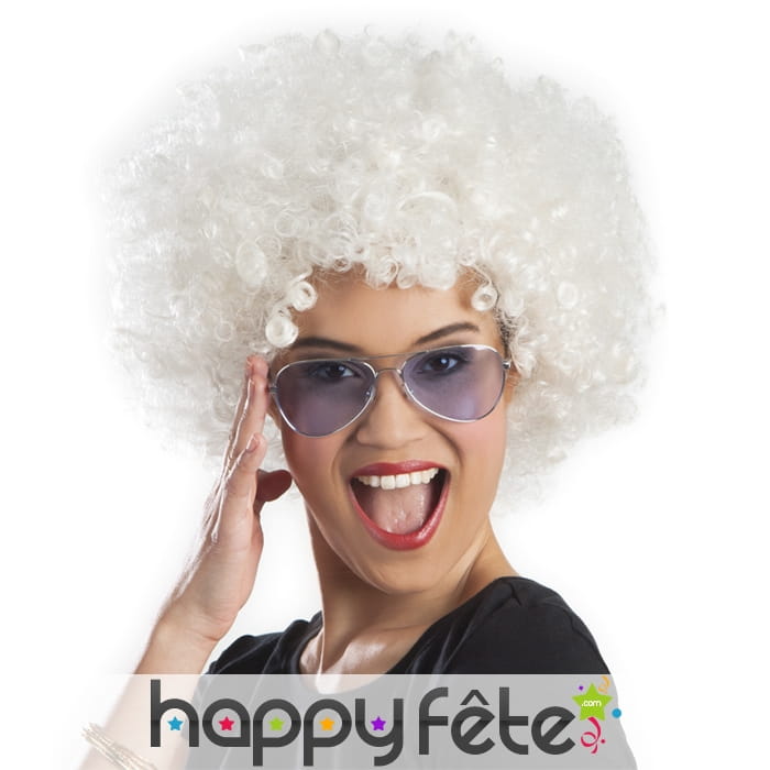 Perruque afro blanche pour adulte